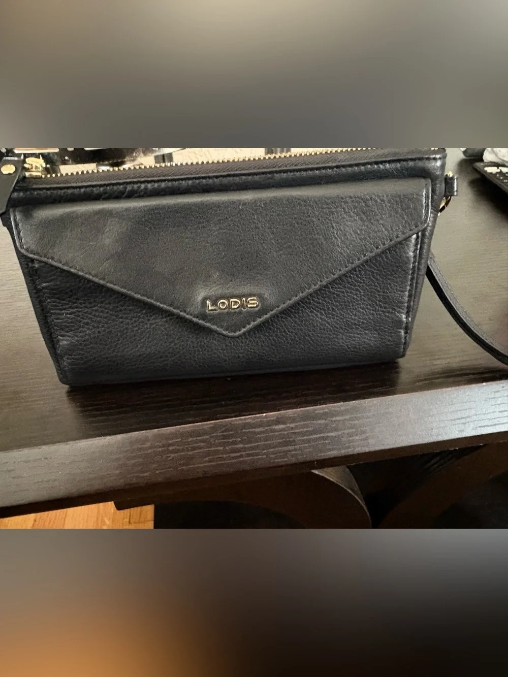 Lodis Black Pebbled Leather Envelope Wallet Wristlet